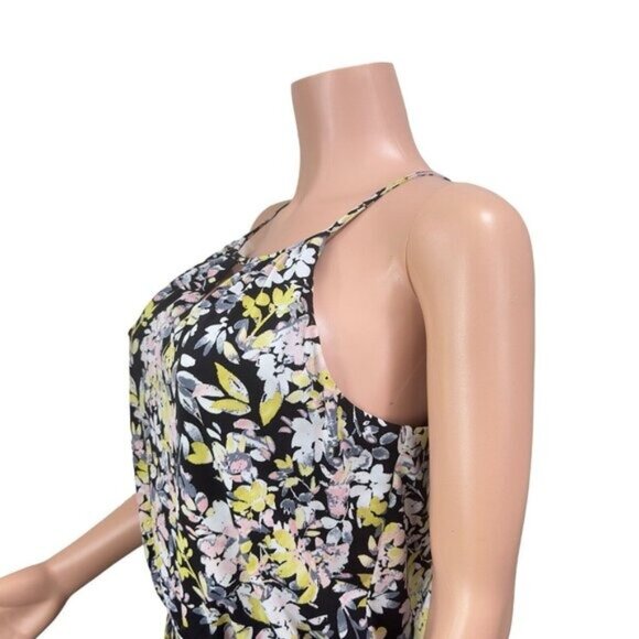 London Times Women SZ 10 Pull On Romper Jumpsuit Floral Pattern Wide Knee Legs - Picture 11 of 13